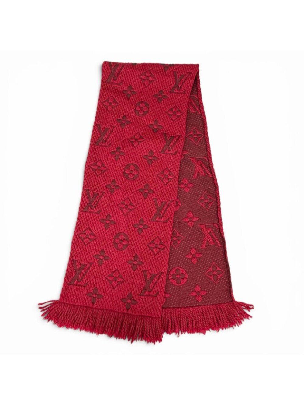 Louis Vuitton Echarpe Logo Mania Wool Silk Scarf Ruby - Picture 2 of 6